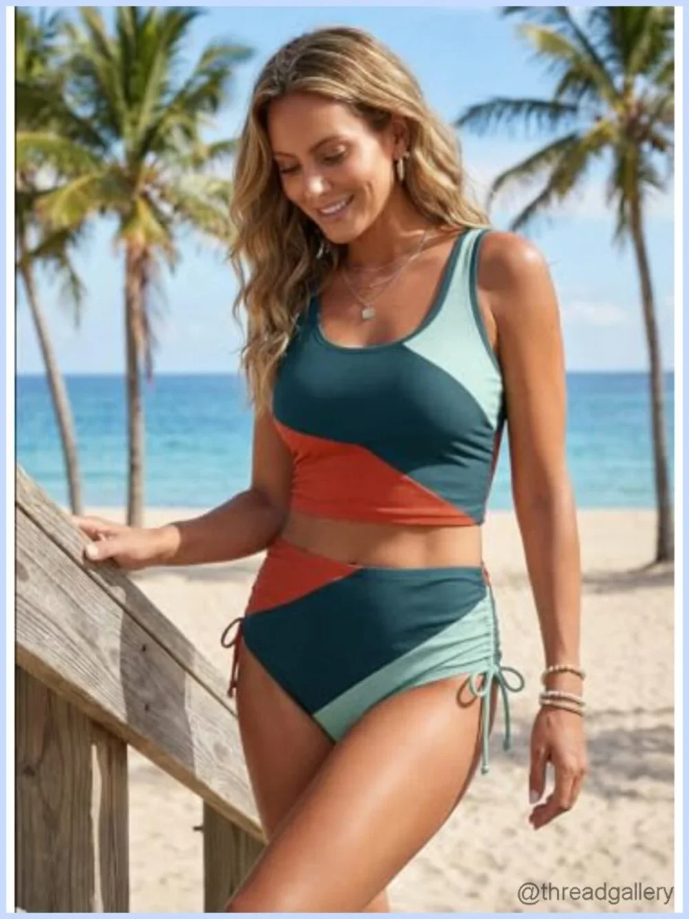 High Waisted Bikini Set 2 Piece Sporty Swimwear Racerback with Drawstring